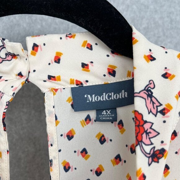 ModCloth A Grace of Ones Own Chiffon Blouse Size 4X Ivory Floral Print Ruffle - Picture 7 of 13